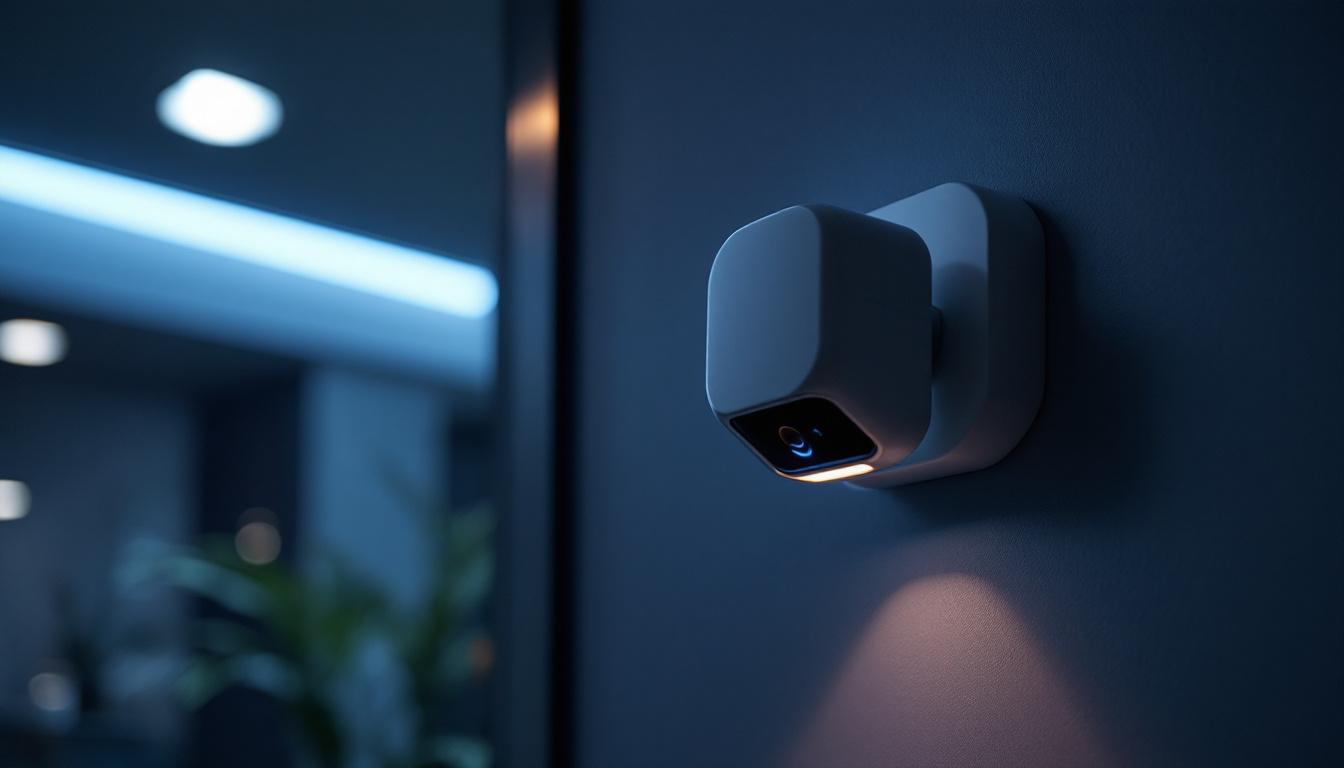 A photograph of capture a photograph of a modern light motion detector installed in a sleek