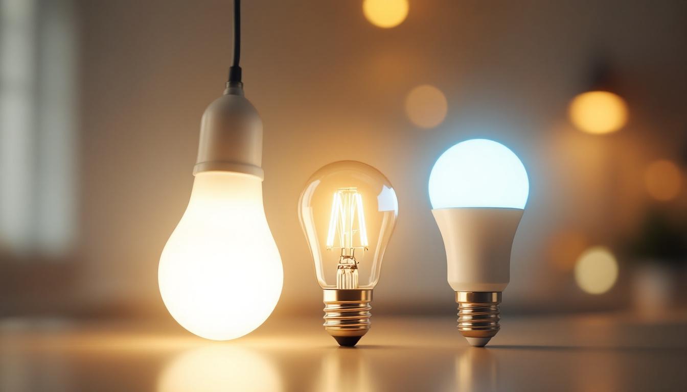 A photograph of a side-by-side comparison of a fluorescent lamp and other types of lighting options
