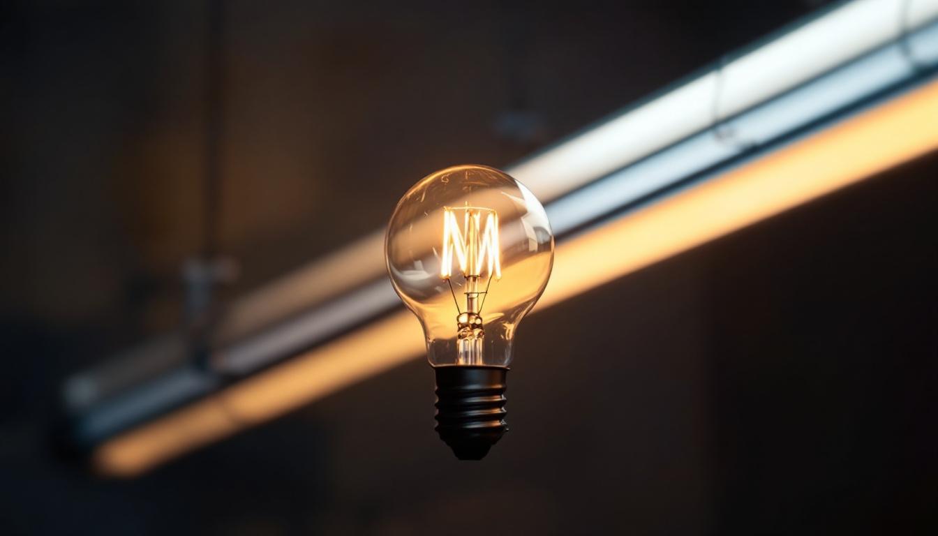 A photograph of a vintage fluorescent light bulb alongside modern led lighting