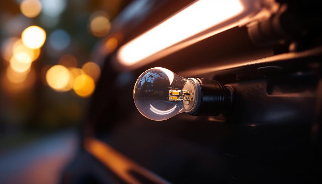 A photograph of a t5 led bulb installed in a car's interior