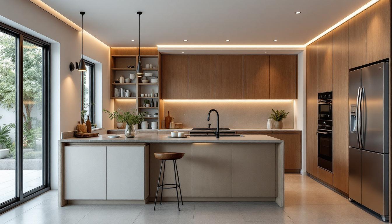 A photograph of a well-designed kitchen featuring stylish led recessed lighting