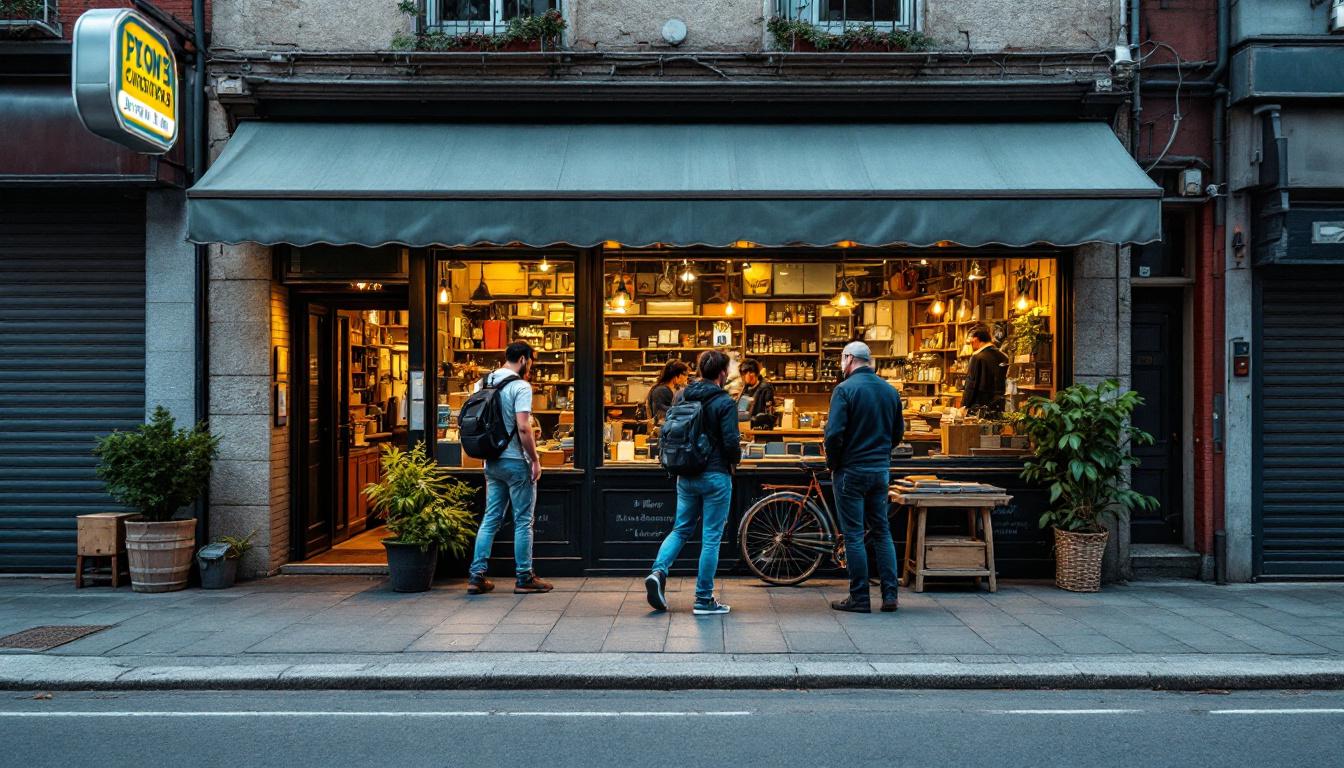 A photograph of a bustling commercial outlet