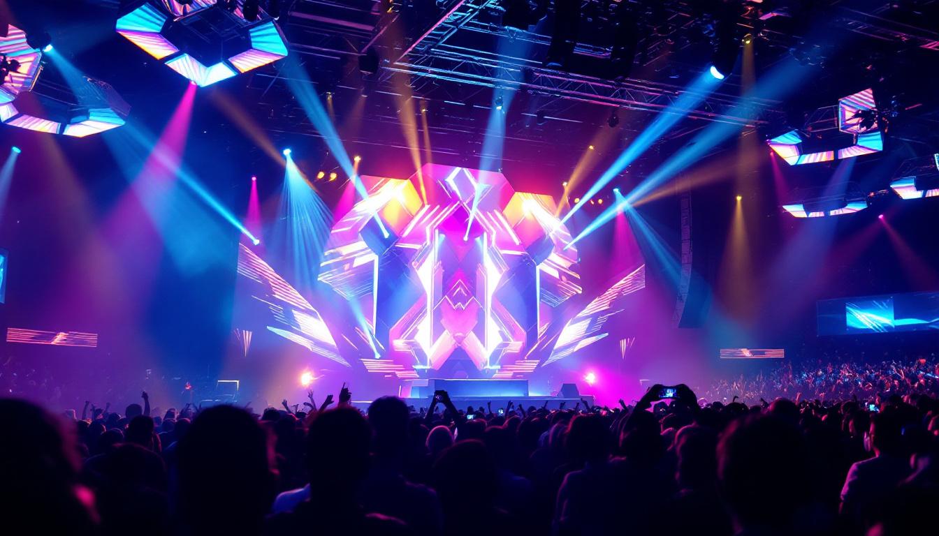 A photograph of a dynamic led arena lighting setup during an event