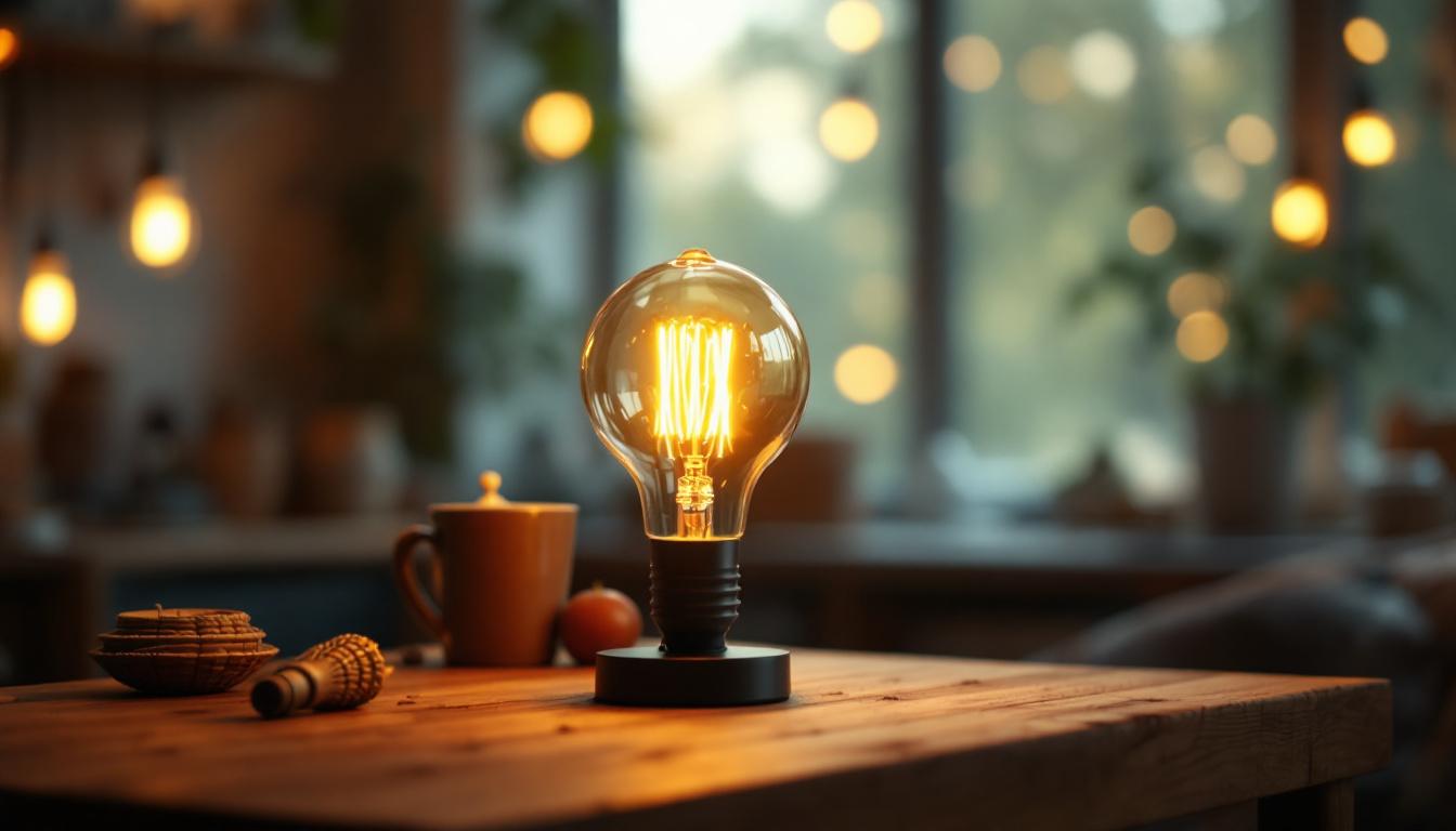 A photograph of a beautifully designed vintage led lamp in a cozy