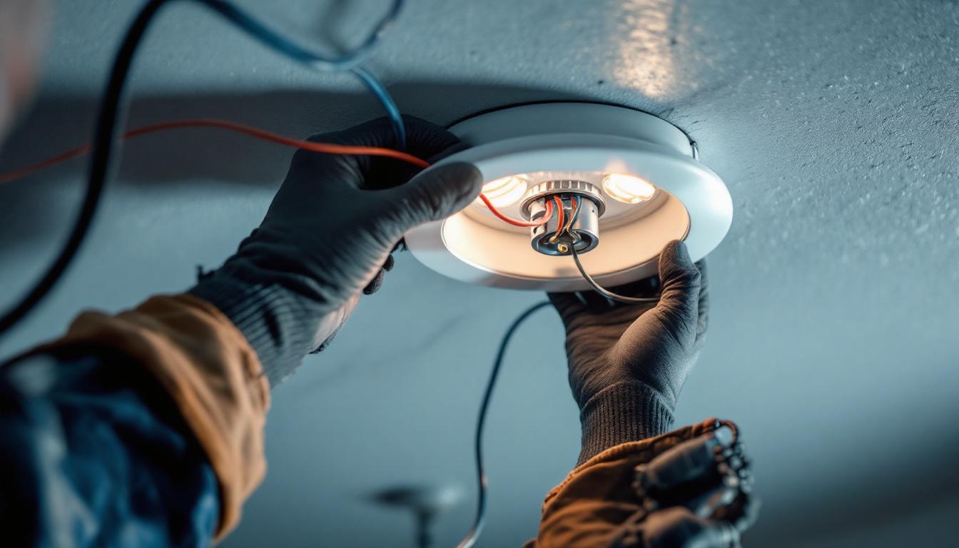 A photograph of a close-up view of a 6-inch led retrofit can light being installed in a ceiling