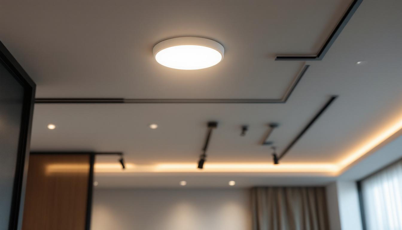 A photograph of a modern ceiling light recessed installation in a stylish interior setting