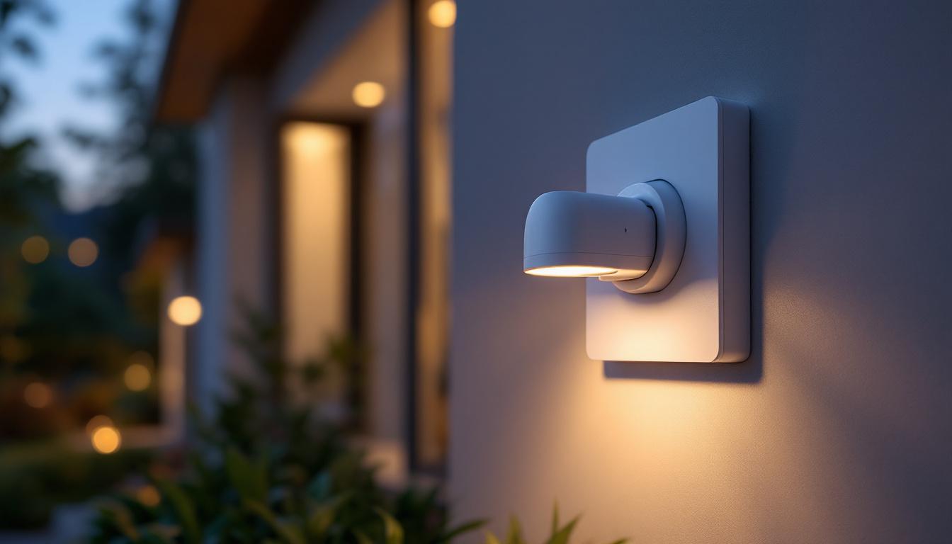 A photograph of a modern outdoor electrical connector integrated into a stylish lighting design