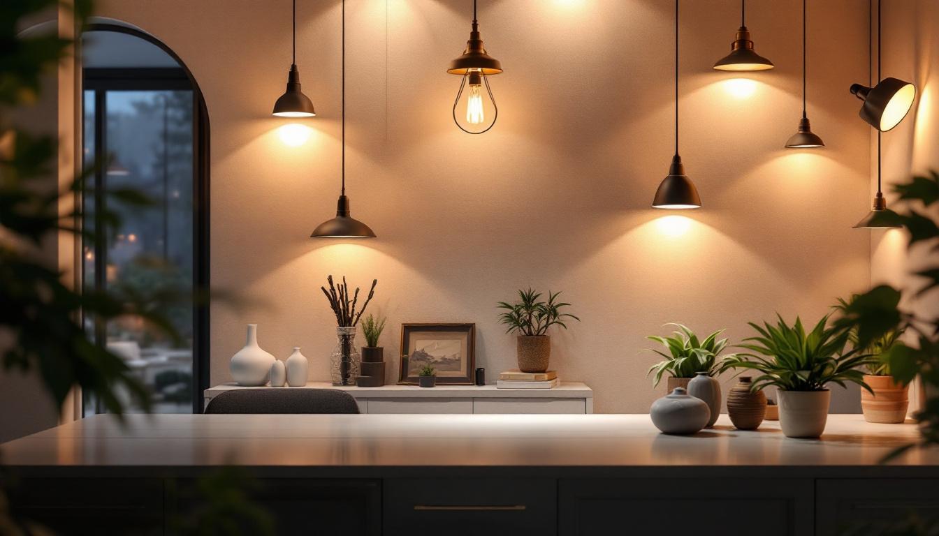 A photograph of a beautifully lit interior space that showcases a variety of quality discount lighting fixtures