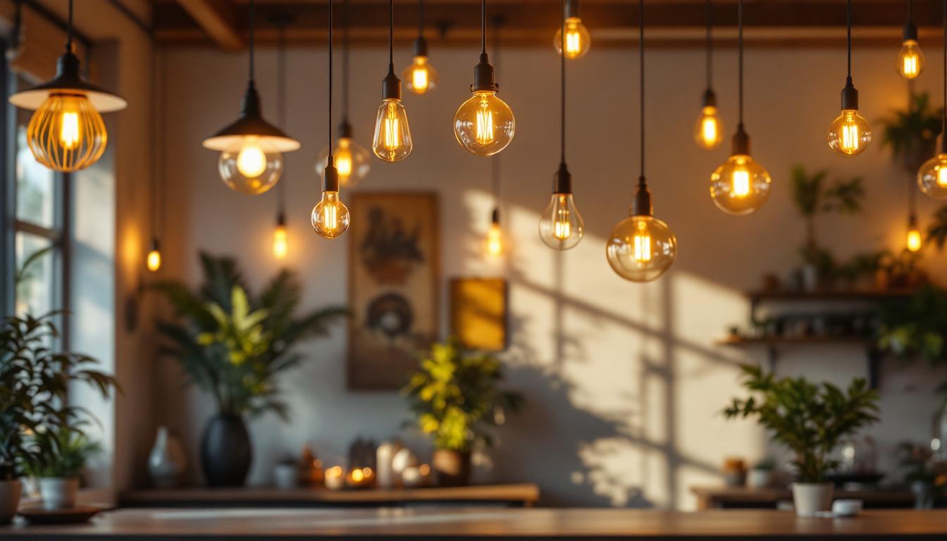 A photograph of a beautifully lit interior space showcasing a variety of stylish light fixtures