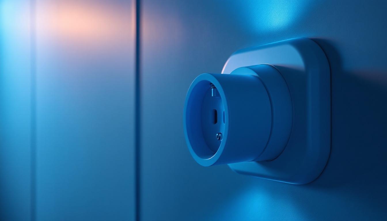 A photograph of a blue receptacle integrated into a modern lighting setup