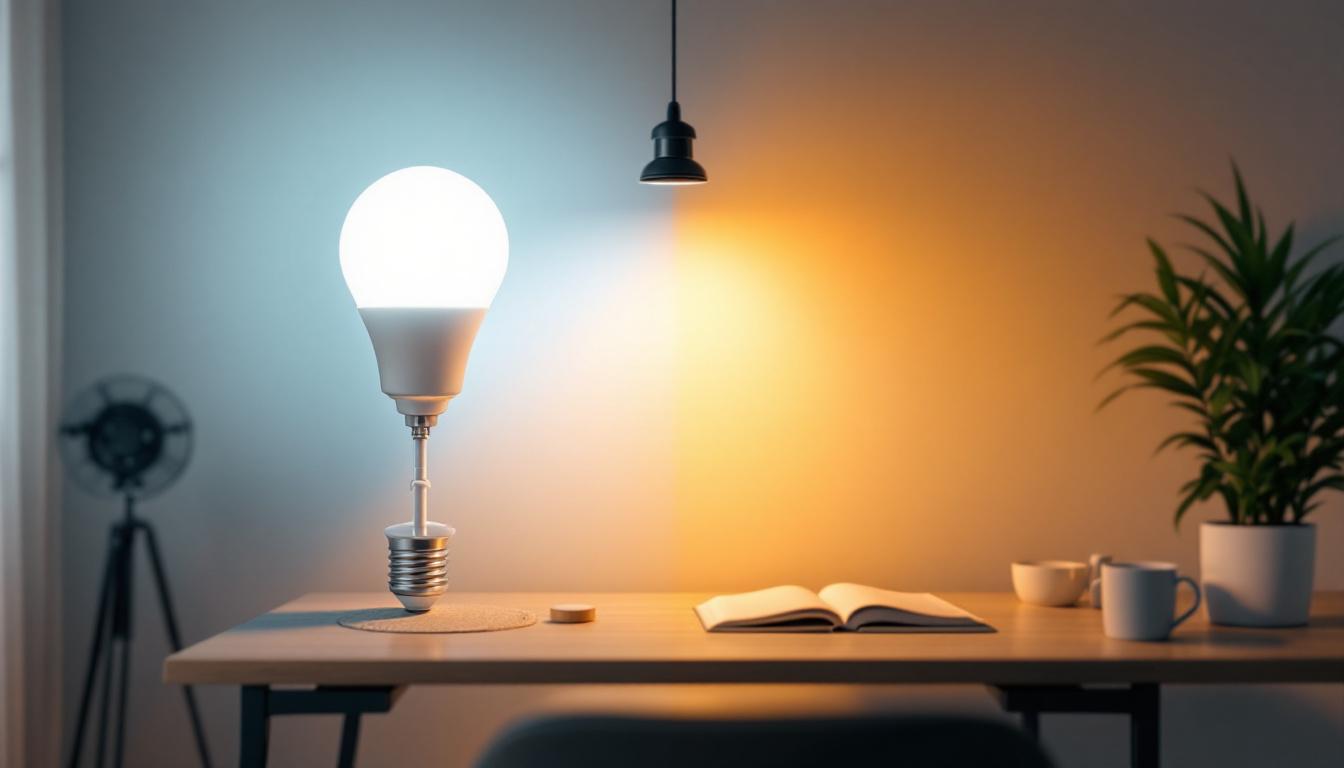 A photograph of a modern lighting design showcasing both led and fluorescent bulbs in a stylish interior setting