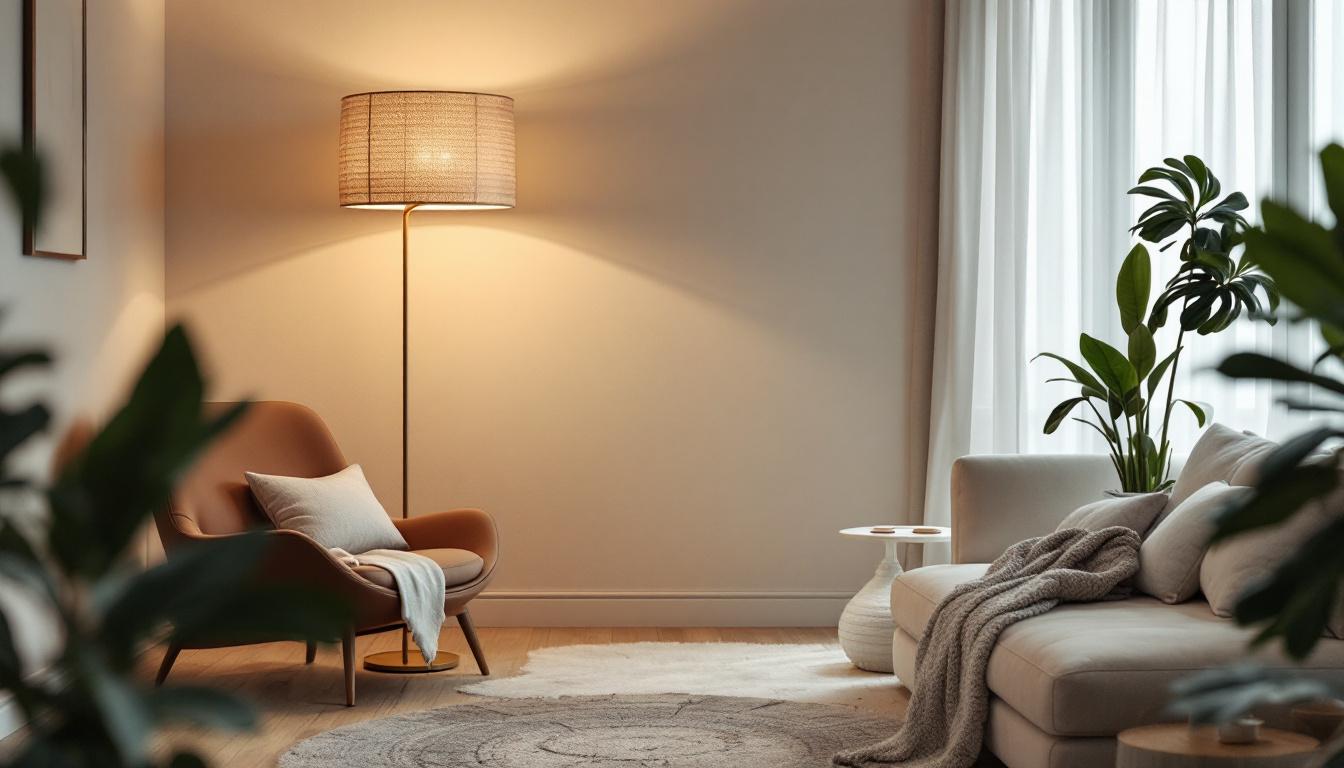 A photograph of a stylishly designed 6-foot lamp in a well-lit living space