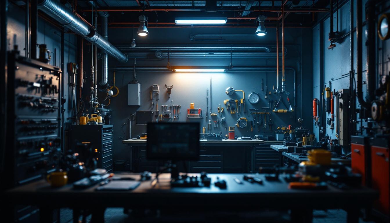 A photograph of a well-lit maintenance area in an industrial or commercial setting