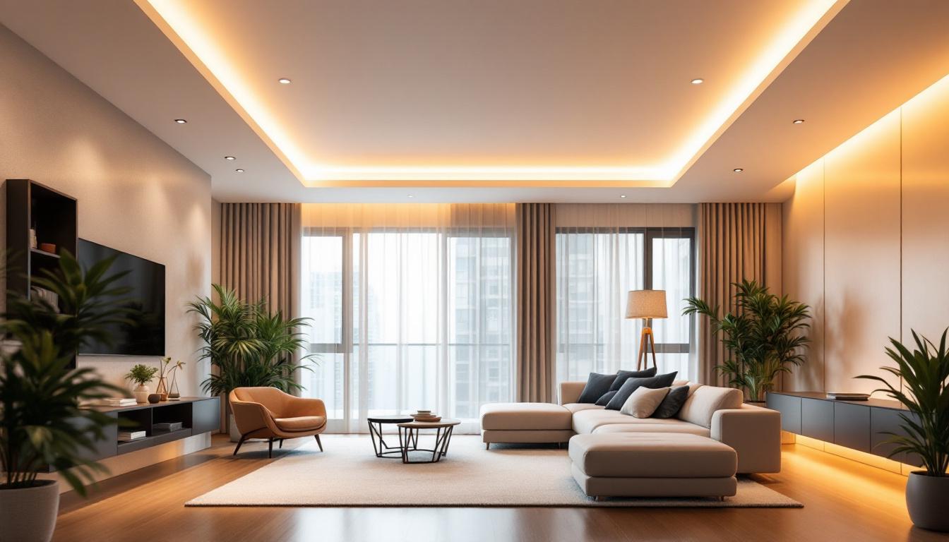 A photograph of a beautifully designed interior space featuring low profile recessed lights