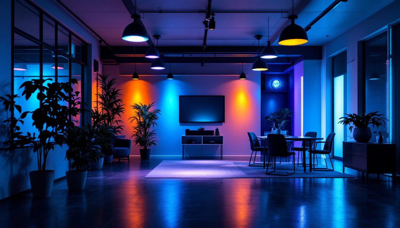 A photograph of a well-lit interior space showcasing various lighting systems in use