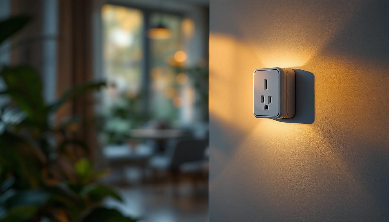 A photograph of a well-lit room showcasing a stylish light wall outlet in use