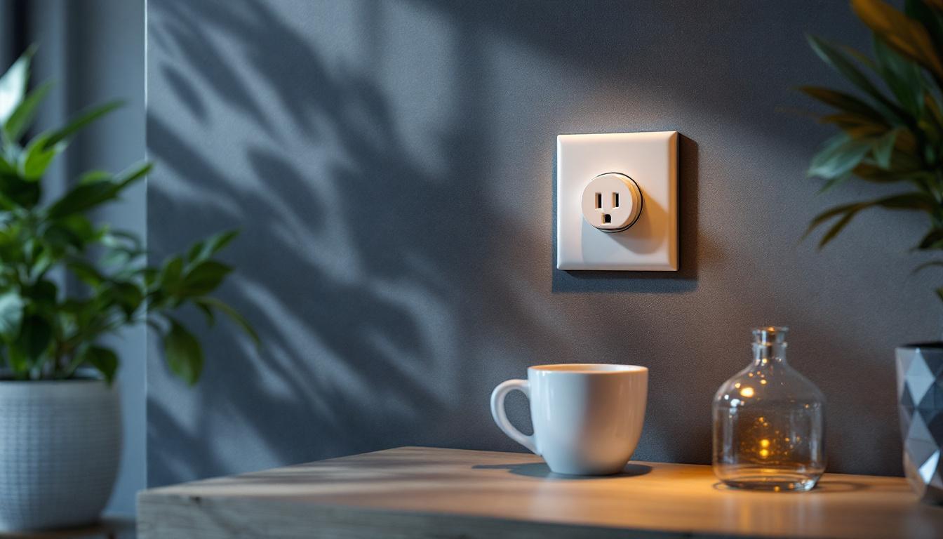A photograph of a stylishly designed power outlet wall plate integrated into a beautifully lit room