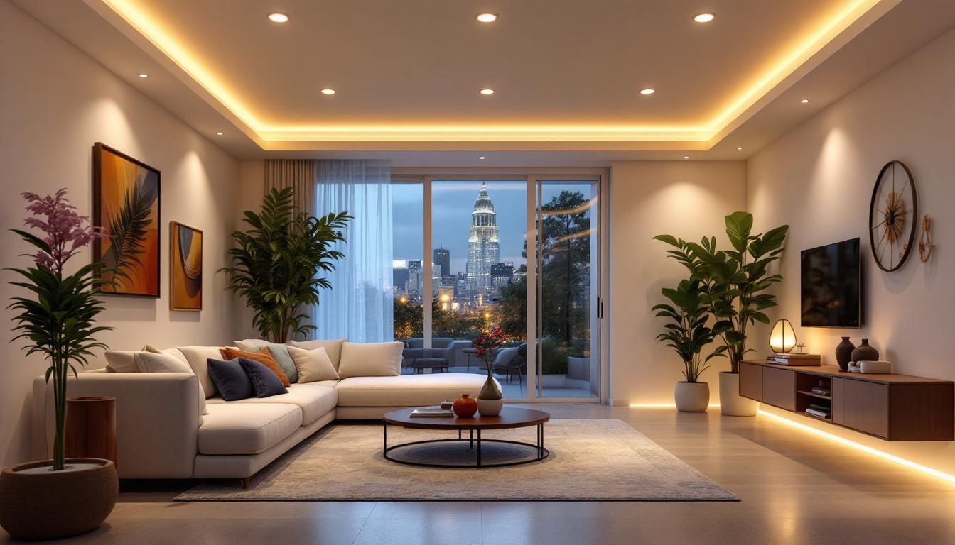 A photograph of a beautifully designed room showcasing recessed lighting inserts in action