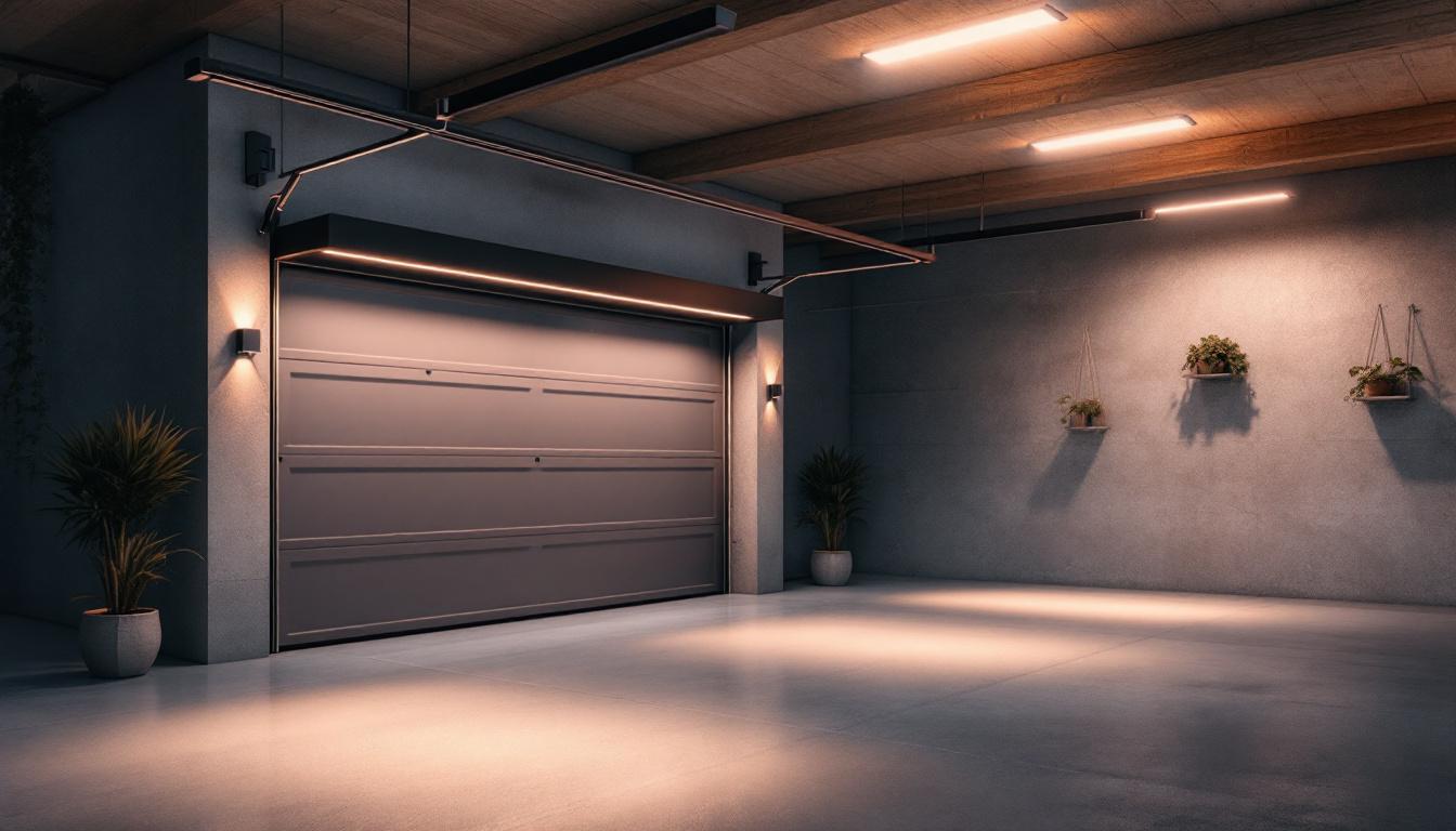A photograph of a modern garage illuminated by flush mount led lighting