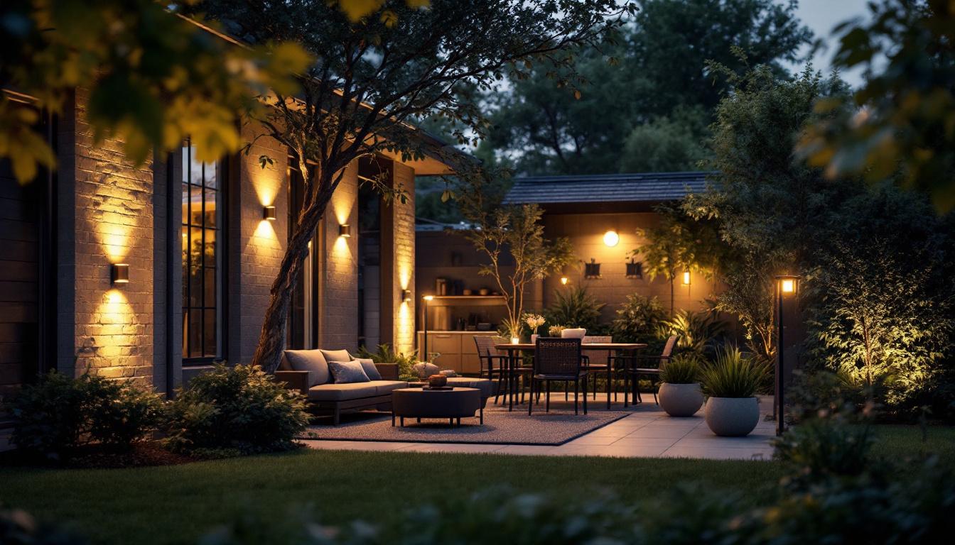 A photograph of capture a photograph of a well-lit outdoor space featuring general electric outdoor lighting fixtures