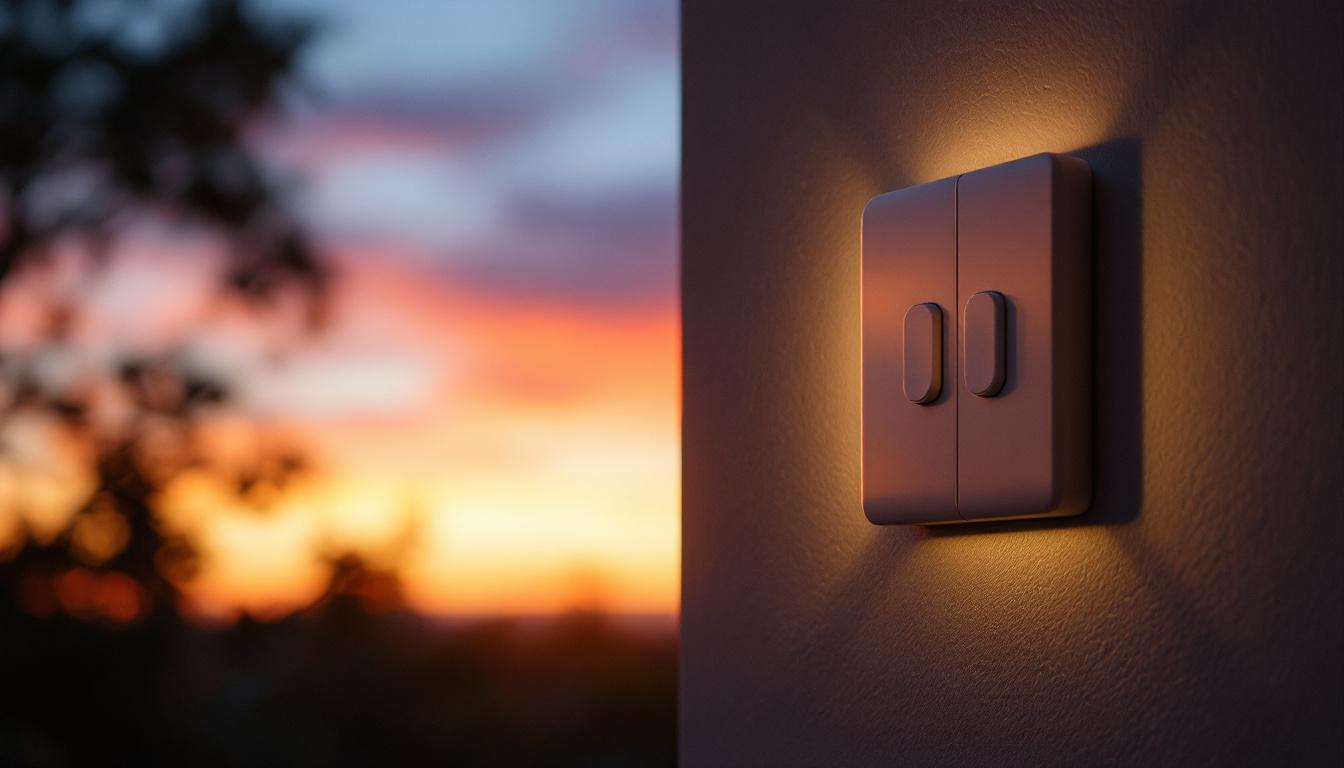 A photograph of a dusk-to-dawn light switch in action