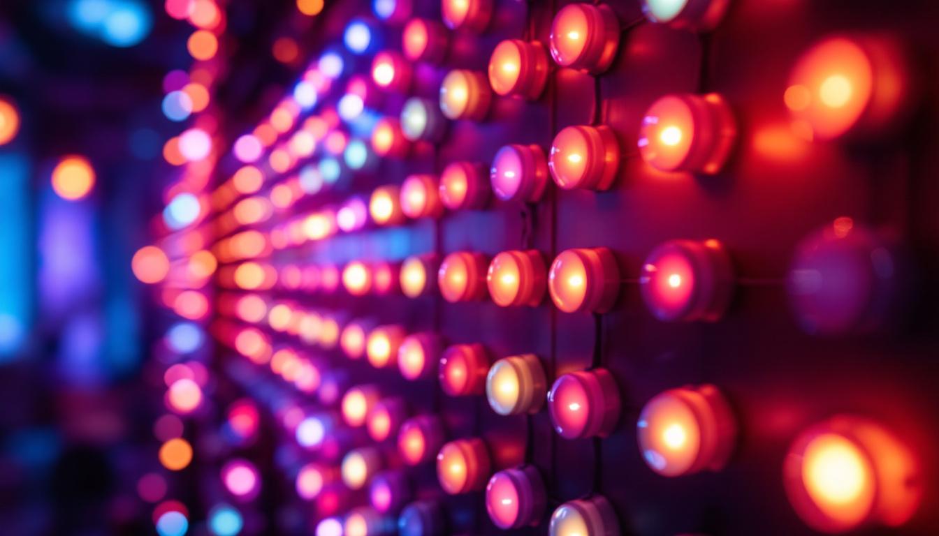 A photograph of a vibrant display of led lights in a modern setting