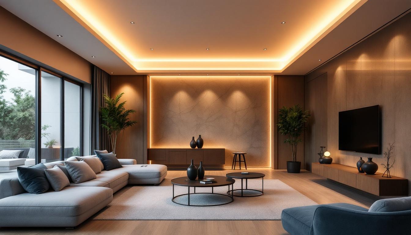 A photograph of a beautifully designed living space featuring recessed lighting