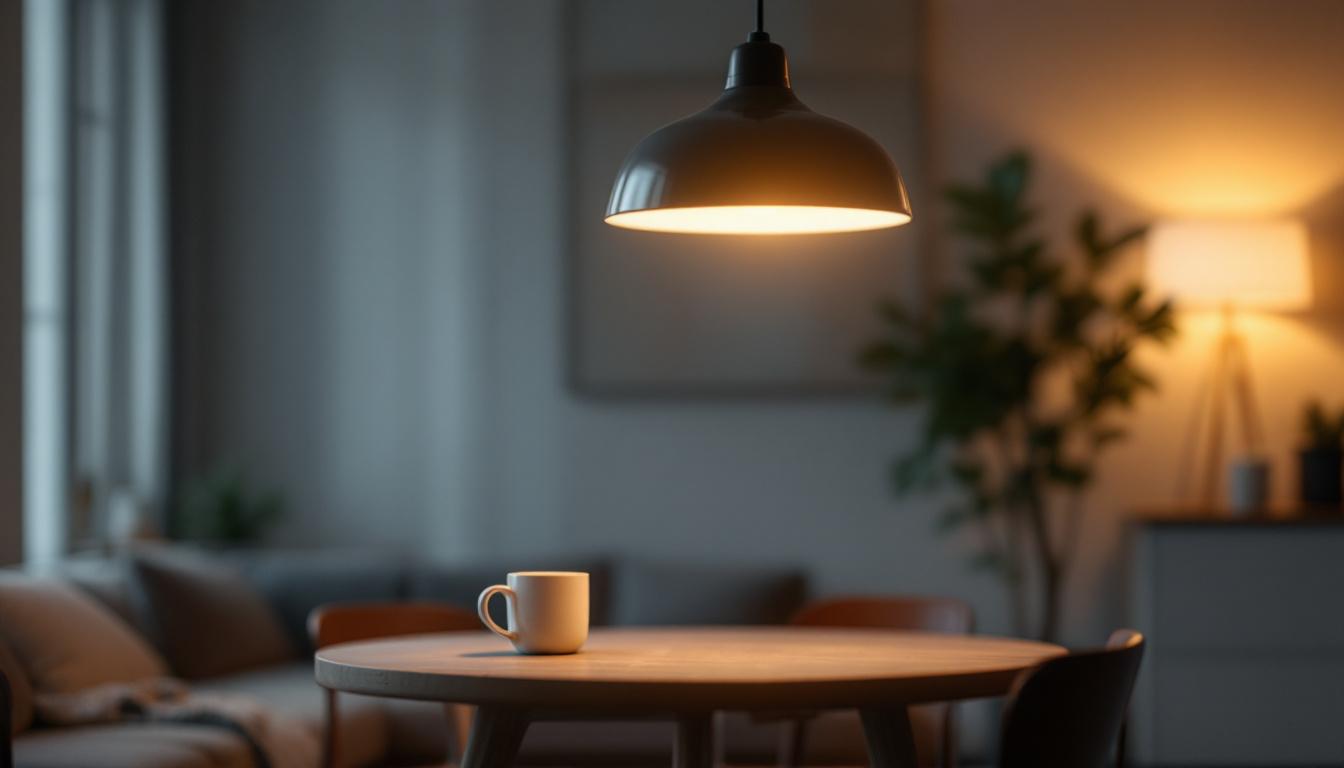 A photograph of a stylish contemporary pendant light shade in a modern interior setting