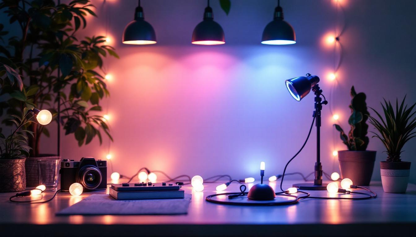 A photograph of a well-arranged cable lighting kit in a stylish setting
