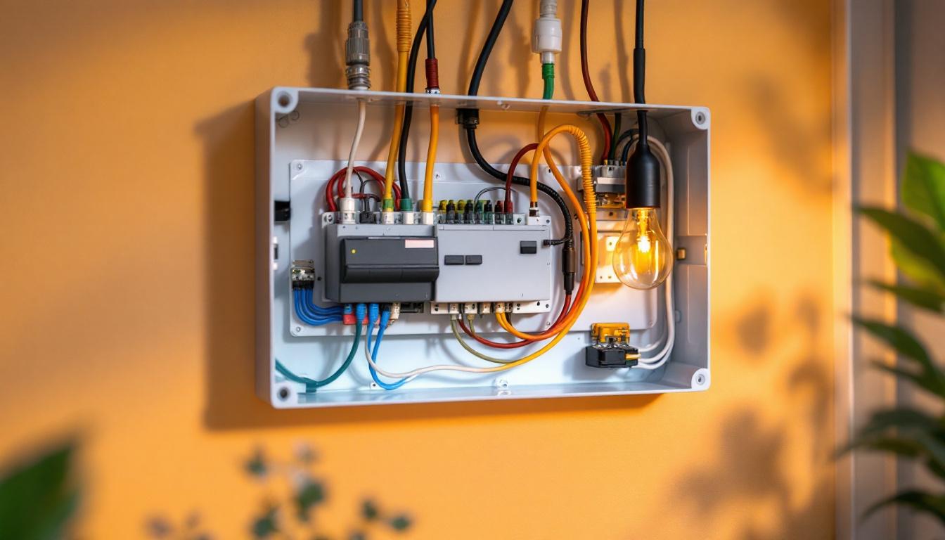 A photograph of a well-organized light electrical box installed in a stylish interior setting