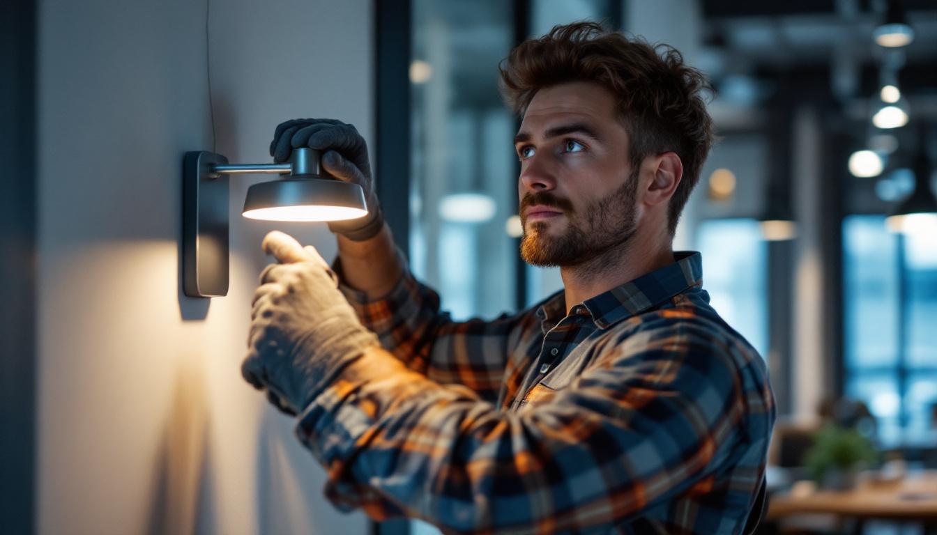 A photograph of a skilled electrical engineer installing a sleek