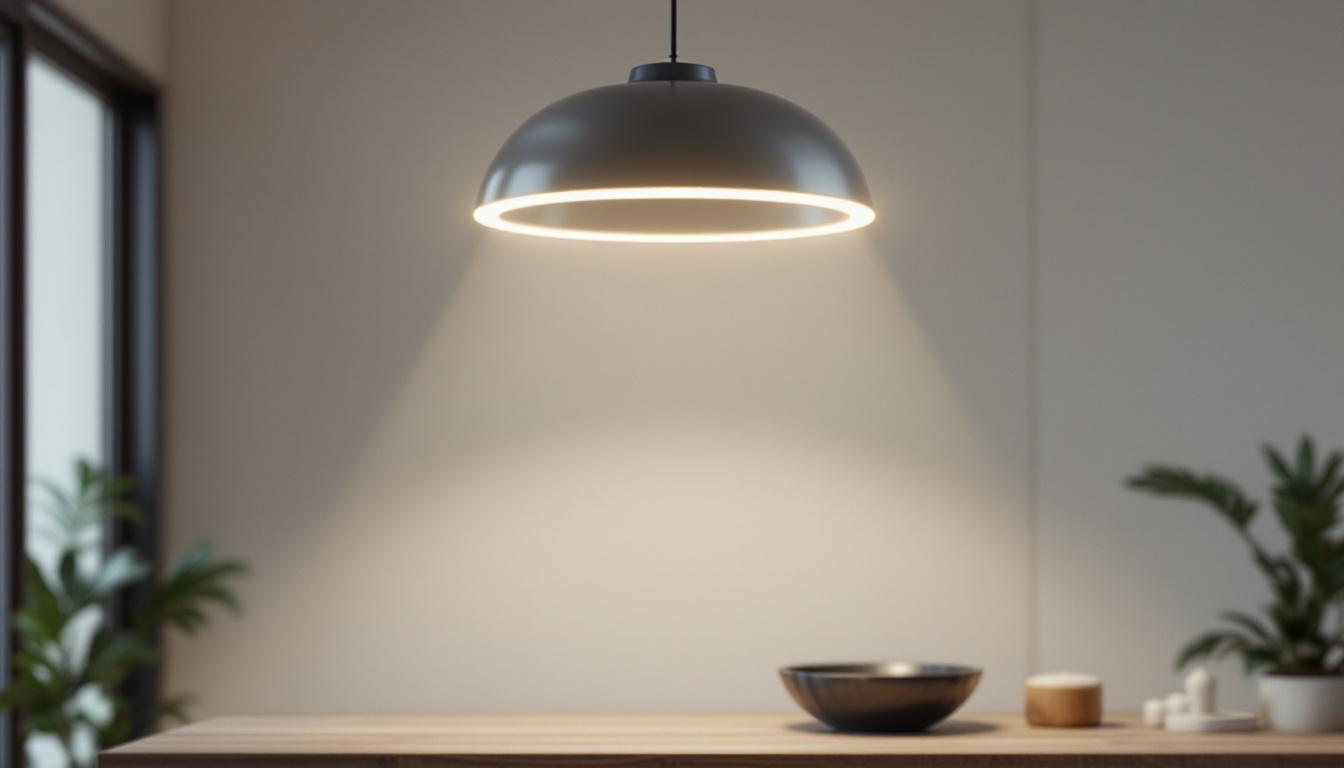 A photograph of a beautifully designed hanging led light fixture in a modern interior setting