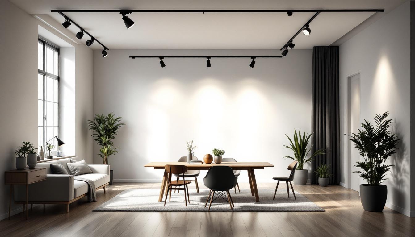 A photograph of a modern interior space showcasing various track lighting designs in action