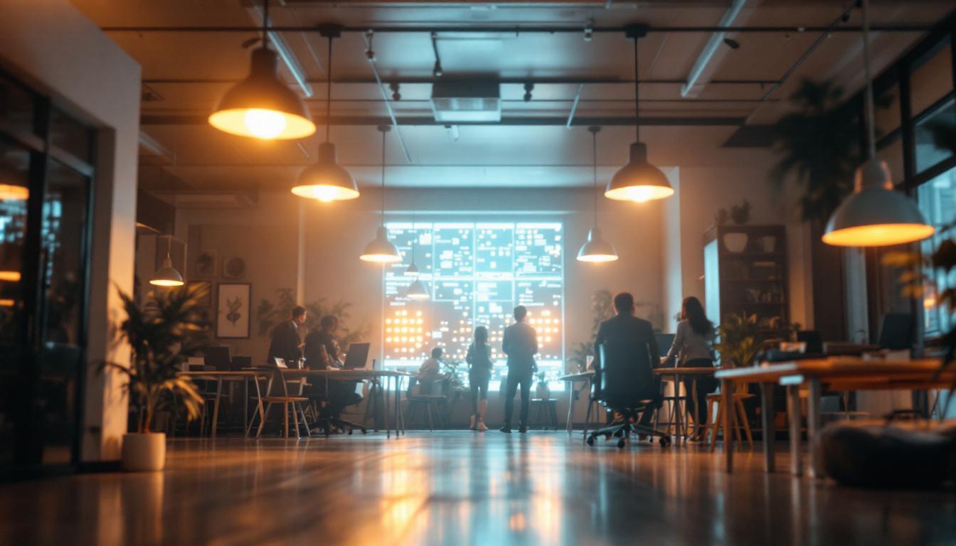 A photograph of a well-lit indoor space showcasing various lighting fixtures with a focus on their brightness
