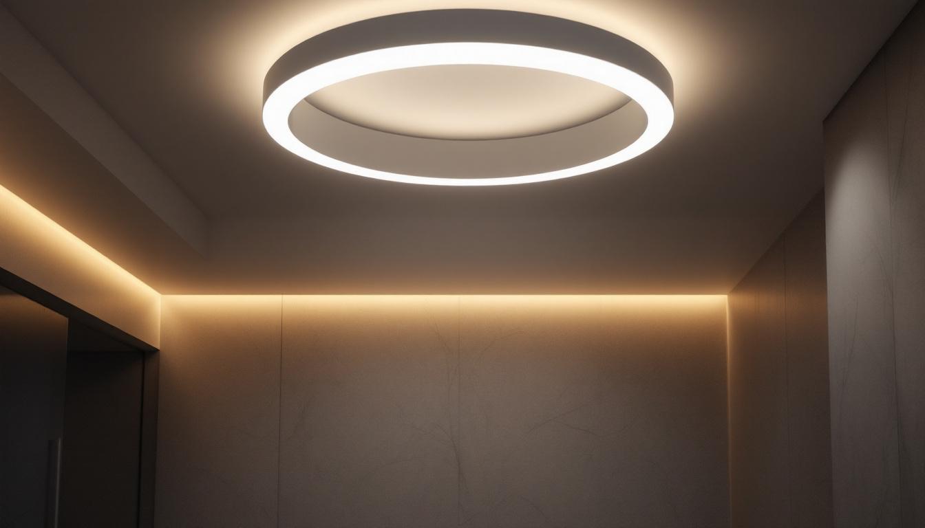 A photograph of a modern led circle ceiling light installed in an elegantly designed interior space