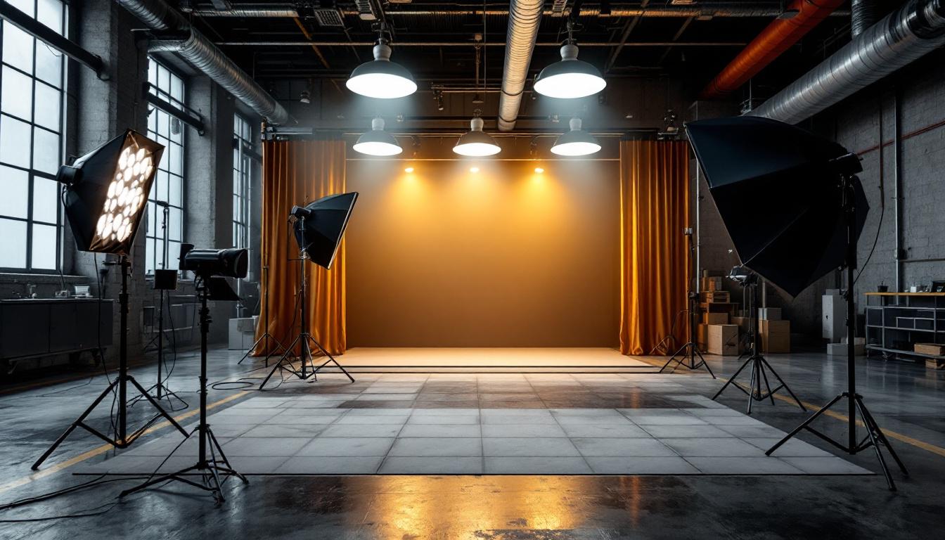 A photograph of a dynamic lighting setup in an industrial environment