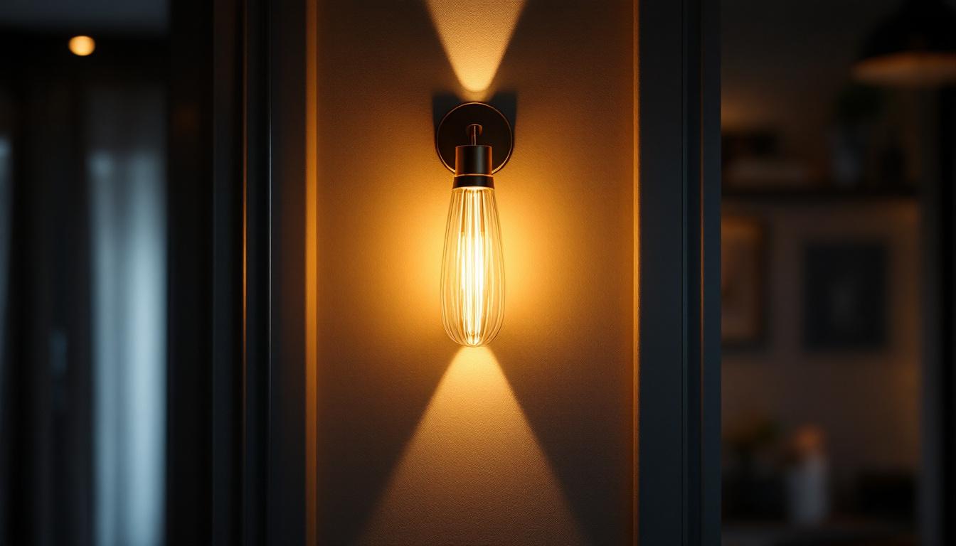 A photograph of a beautifully designed wall sconce uplight installed in a stylish interior setting