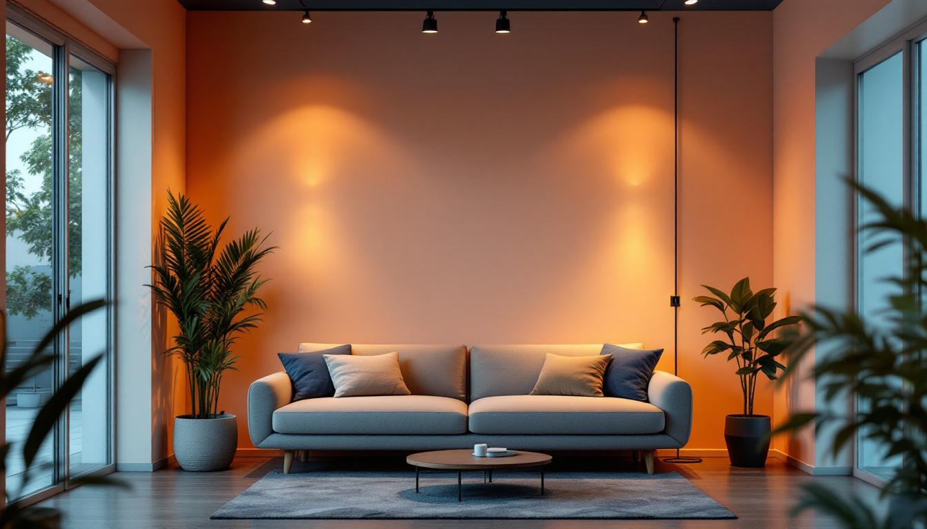 A photograph of a well-designed interior space featuring a 5-15 outlet integrated into the lighting setup