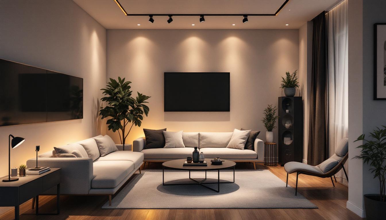 A photograph of a modern living space featuring well-placed can lights that illuminate the room