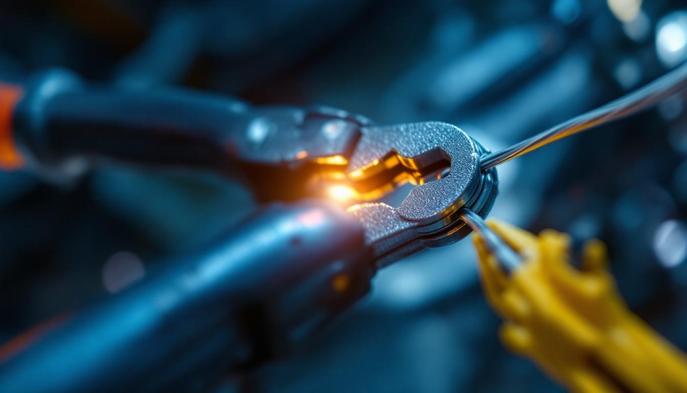 A photograph of a close-up of a wire gripper in use