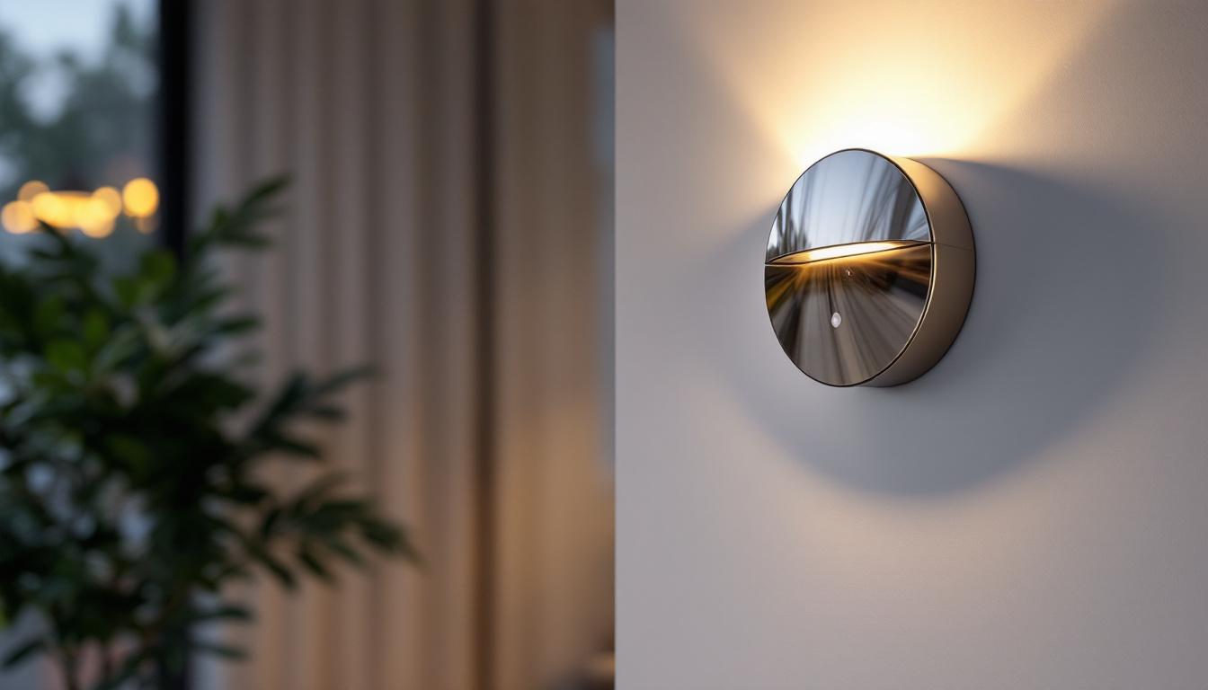 A photograph of a stylish motion sensor light flush mount installed in a modern home setting
