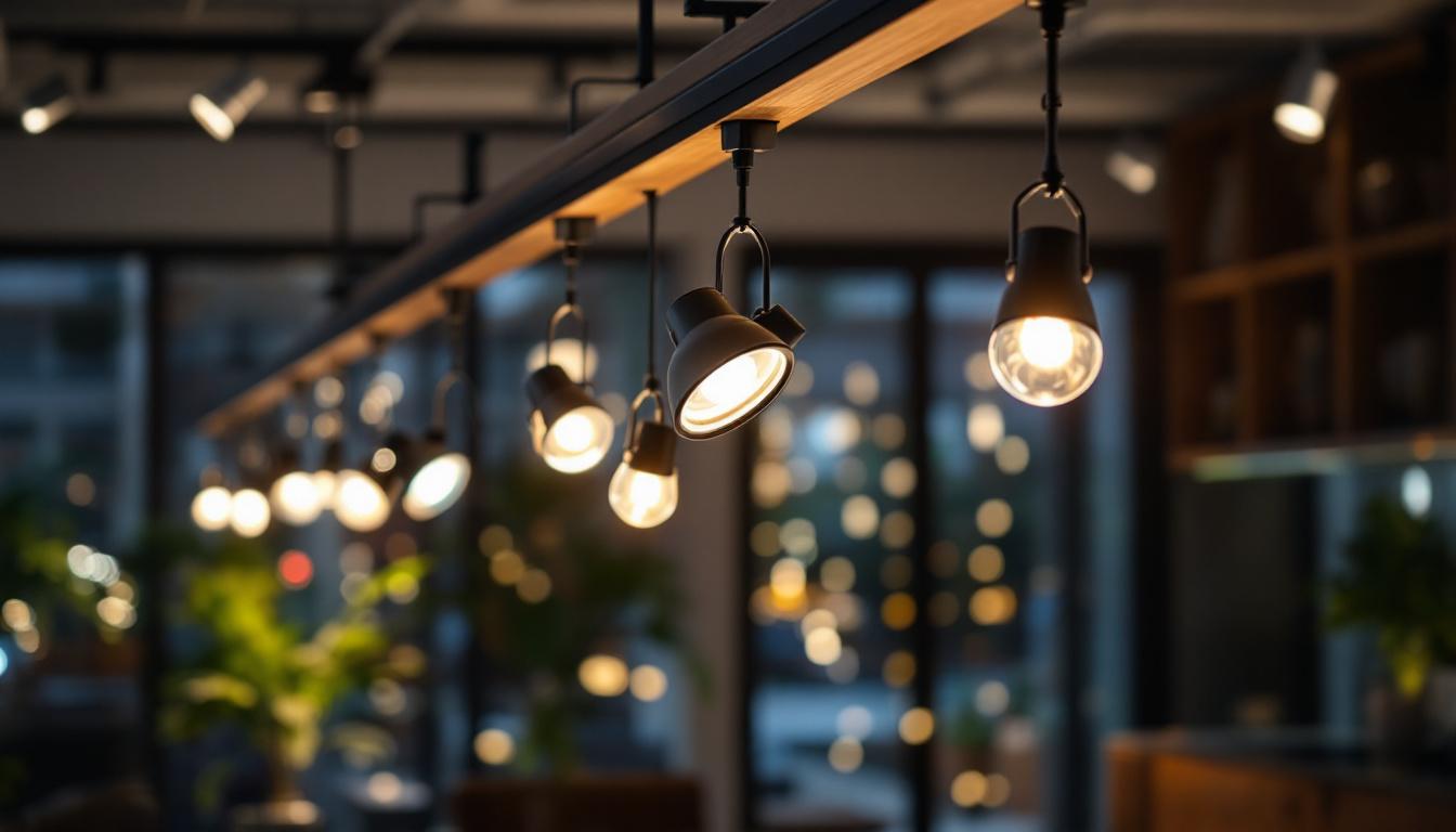 A photograph of a beautifully designed decorative track lighting setup in a modern interior space
