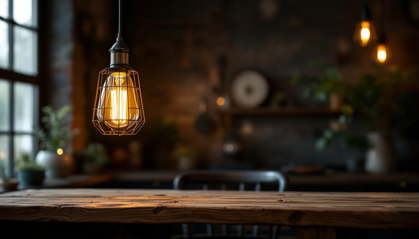 A photograph of a beautifully designed barn-style lamp in a rustic setting
