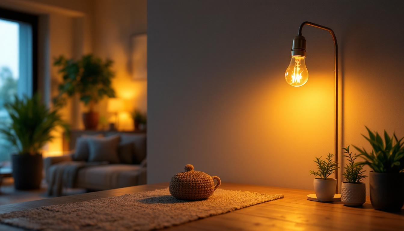 A photograph of an energy-efficient lighting setup in a modern home or workspace