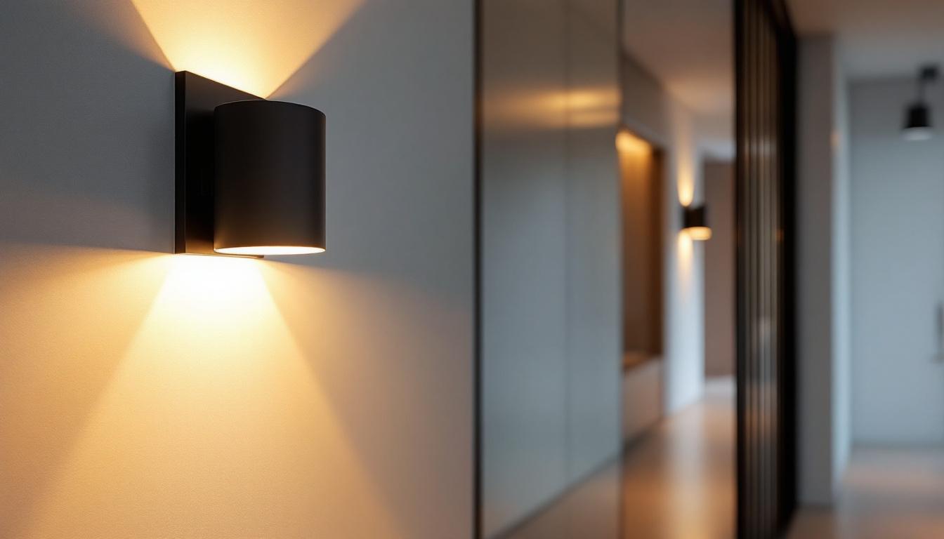 A photograph of a stylishly designed led hall light fixture illuminating a modern hallway