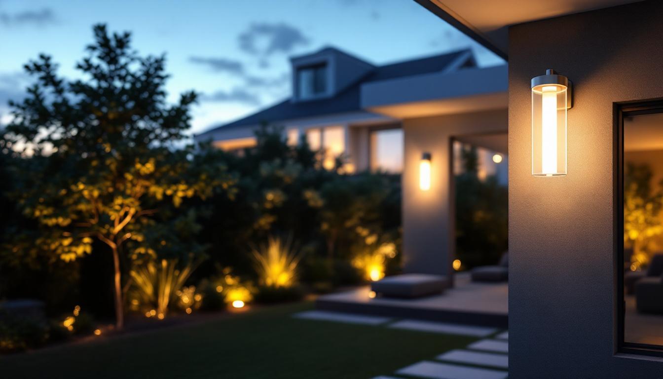A photograph of a stylish outdoor ceiling mount light installed in a contemporary setting