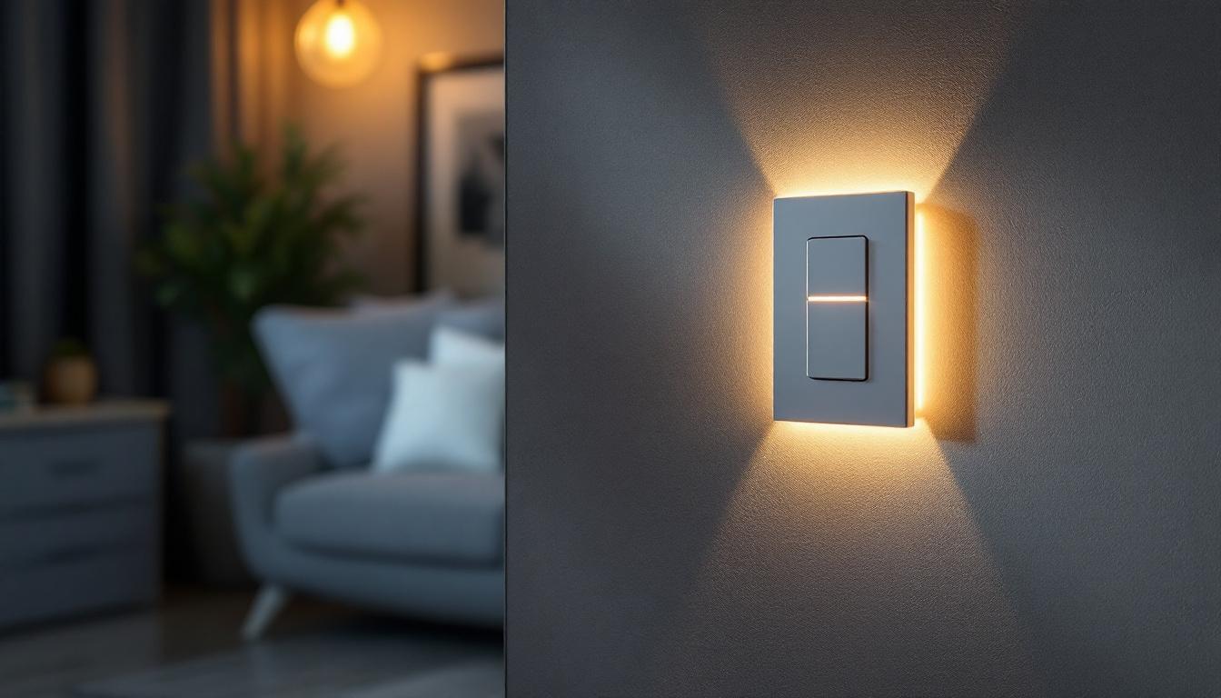 A photograph of a well-designed light switch box cover installed in a modern interior setting