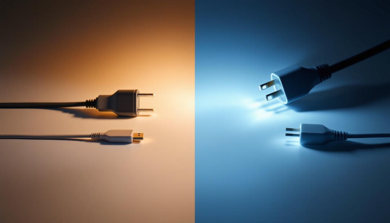 A photograph of a side-by-side comparison of various electric power cords and alternative lighting options