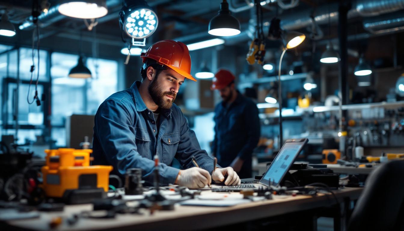 A photograph of a skilled electrical engineer working on a lighting design project