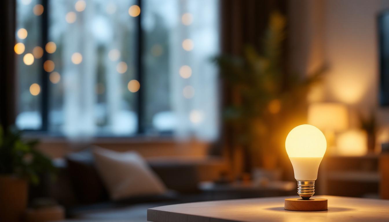 A photograph of a type g 25-watt bulb illuminated in a cozy